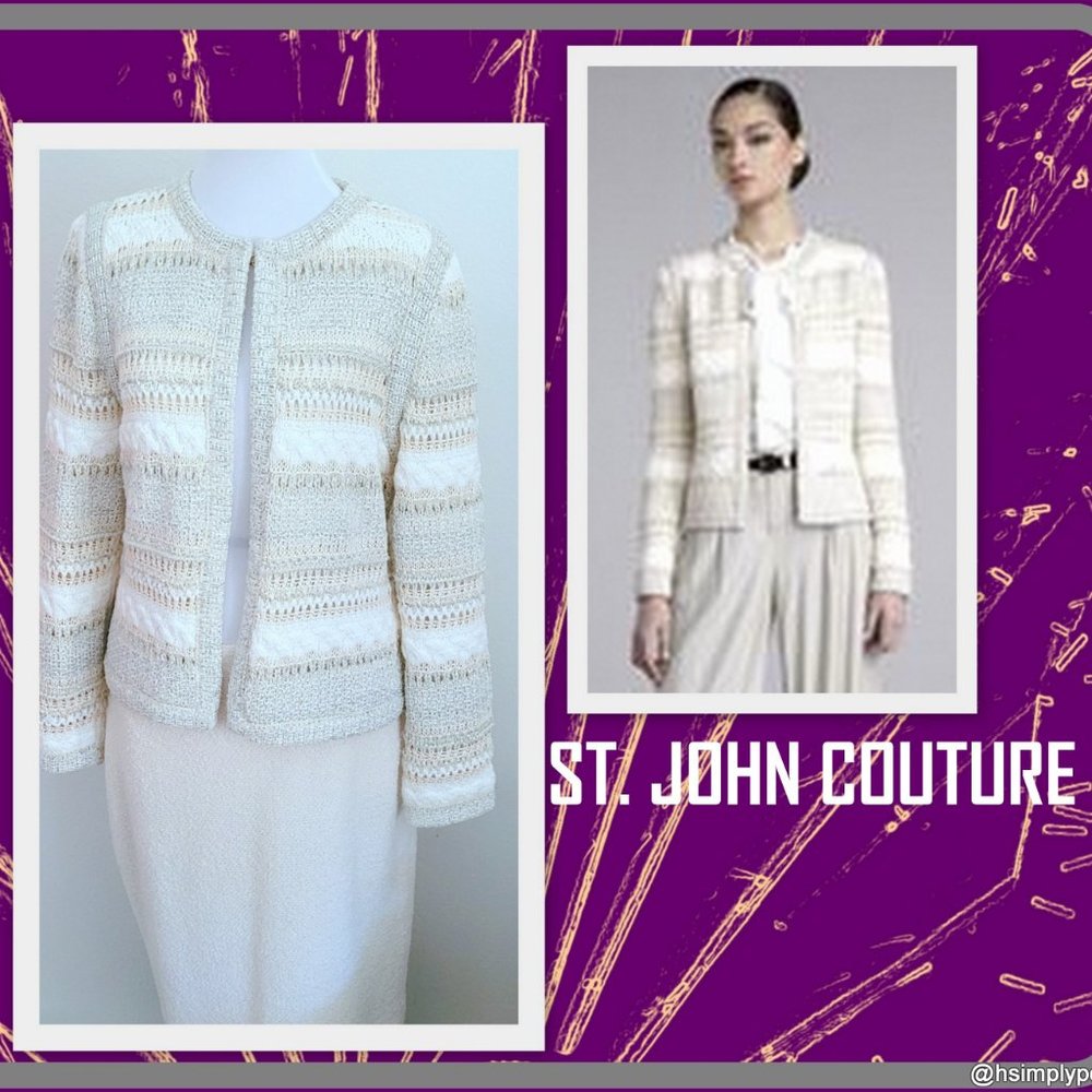 St. John COUTURE Metallic Knit Skirt Suit